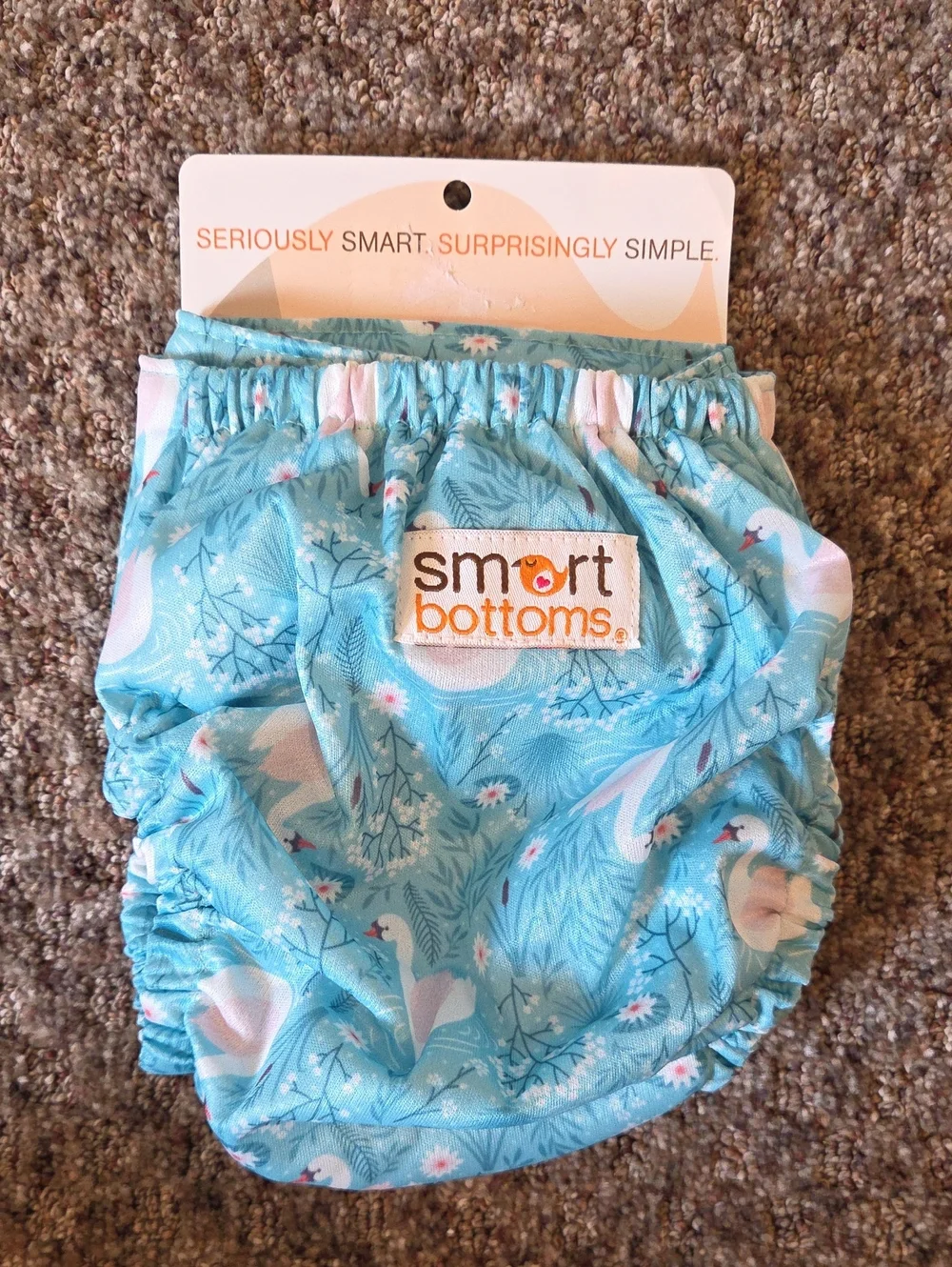 Smart Bottoms Reusable Diaper Cover - Blue Swan Print - One Size (10lb-35lbs+)